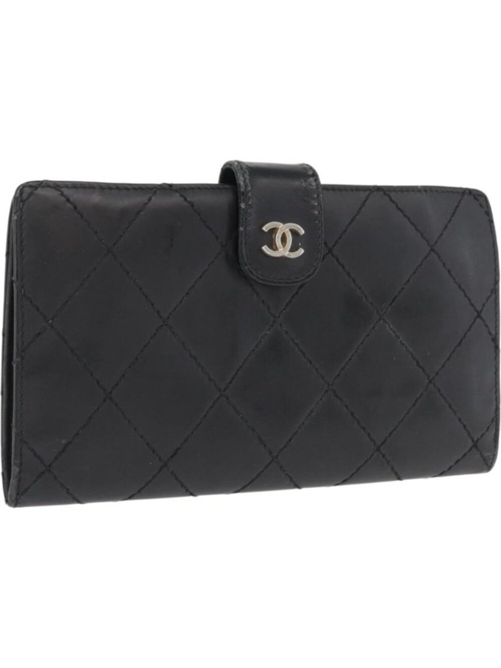 CHANEL Matelasse Long Wallet Leather Black Gold CC